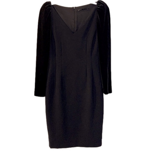 Zara Black V Neck Fitted Long Sleeve Back Zip Stretch Sheath Dress Small